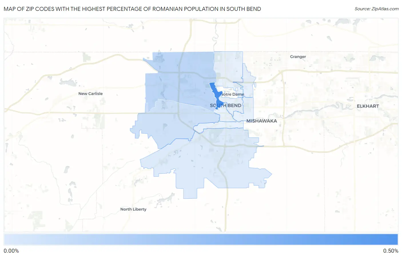 Zip Codes with the Highest Percentage of Romanian Population in South Bend Map
