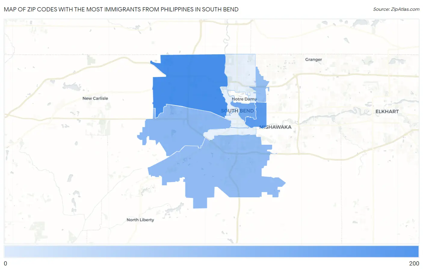 Zip Codes with the Most Immigrants from Philippines in South Bend Map