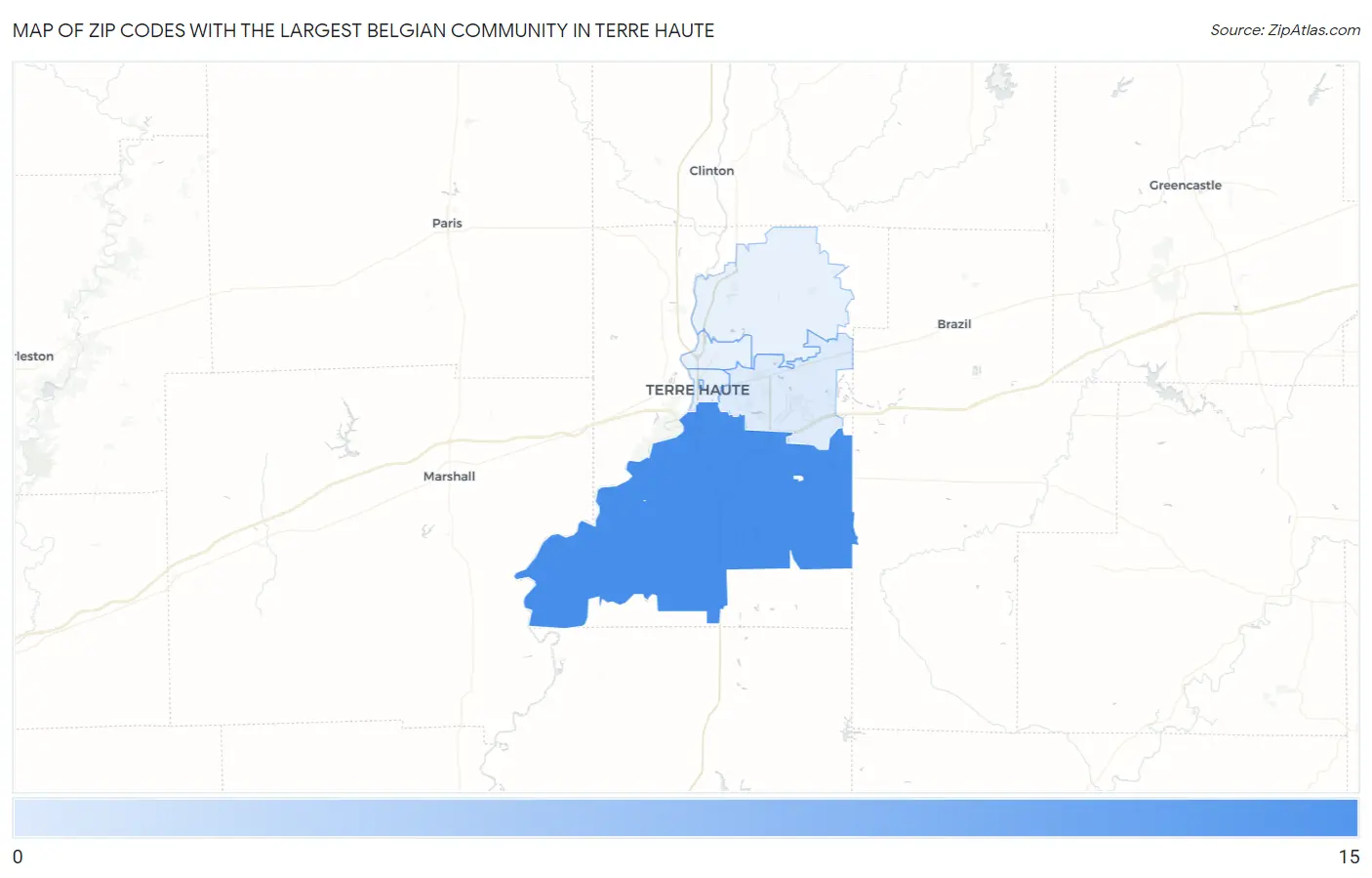Zip Codes with the Largest Belgian Community in Terre Haute Map