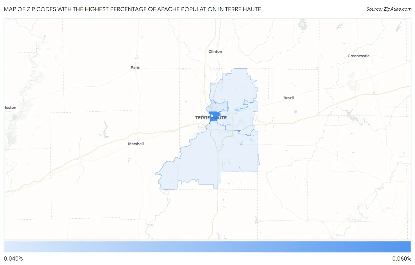 Zip Codes with the Highest Percentage of Apache Population in Terre Haute Map