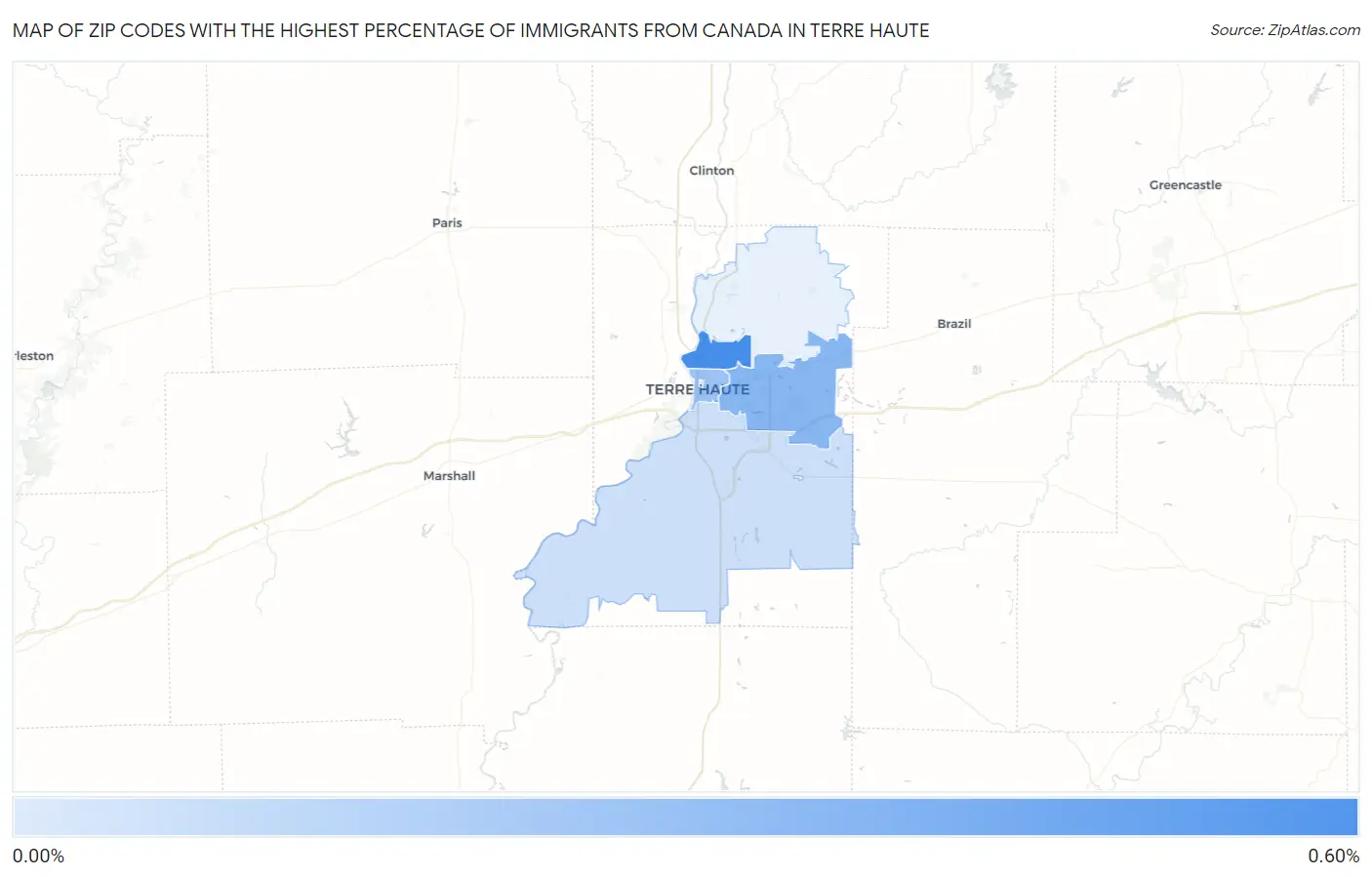 Zip Codes with the Highest Percentage of Immigrants from Canada in Terre Haute Map
