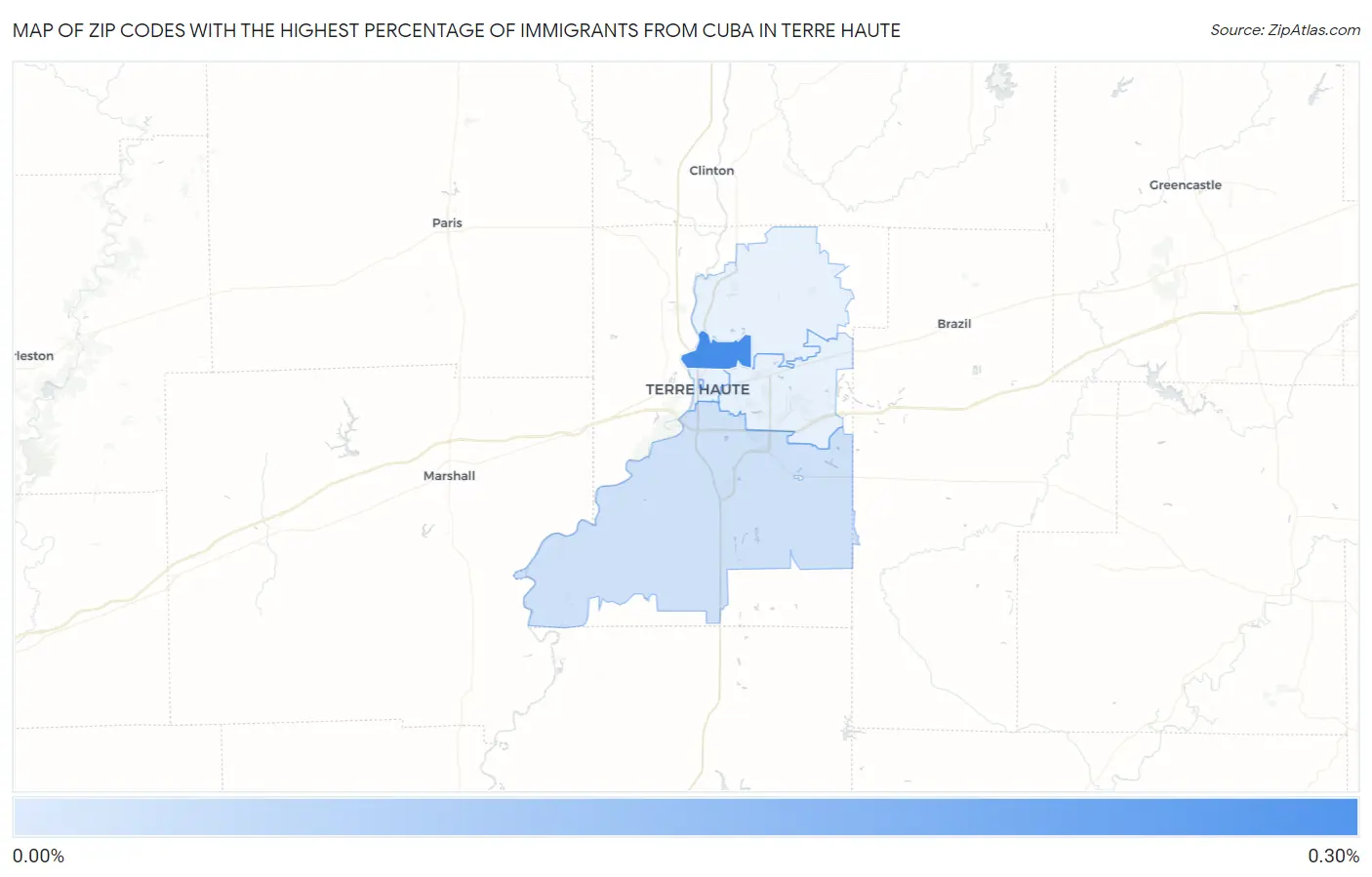 Zip Codes with the Highest Percentage of Immigrants from Cuba in Terre Haute Map