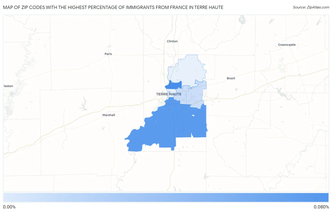Zip Codes with the Highest Percentage of Immigrants from France in Terre Haute Map