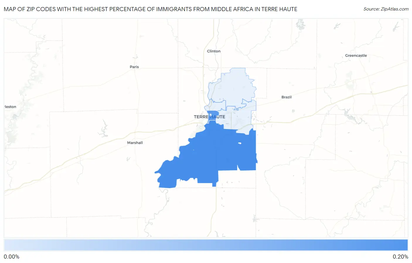 Zip Codes with the Highest Percentage of Immigrants from Middle Africa in Terre Haute Map