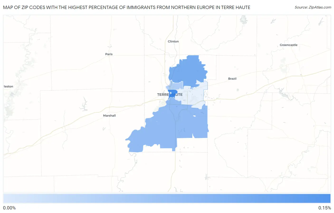 Zip Codes with the Highest Percentage of Immigrants from Northern Europe in Terre Haute Map