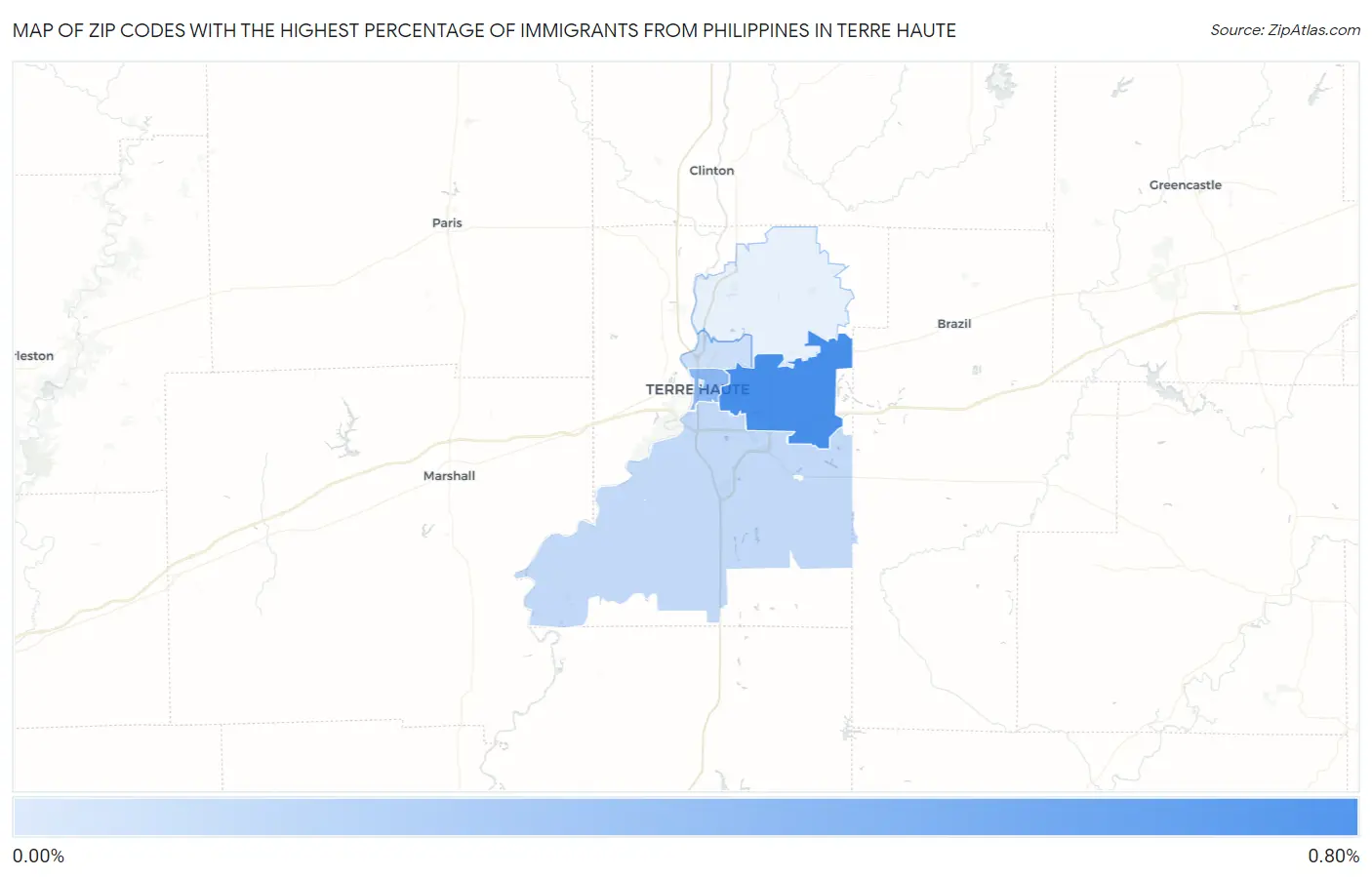 Zip Codes with the Highest Percentage of Immigrants from Philippines in Terre Haute Map