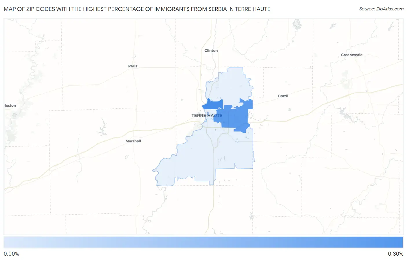 Zip Codes with the Highest Percentage of Immigrants from Serbia in Terre Haute Map