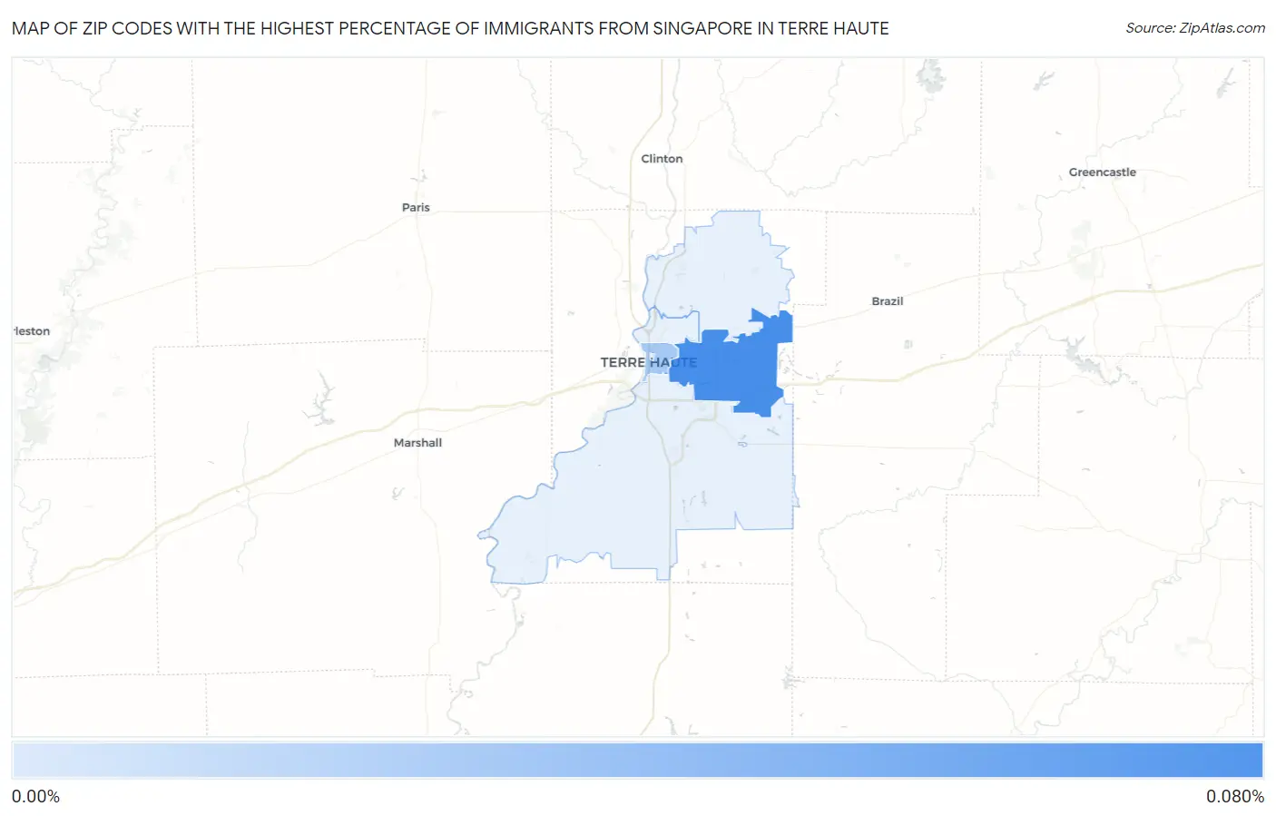 Zip Codes with the Highest Percentage of Immigrants from Singapore in Terre Haute Map