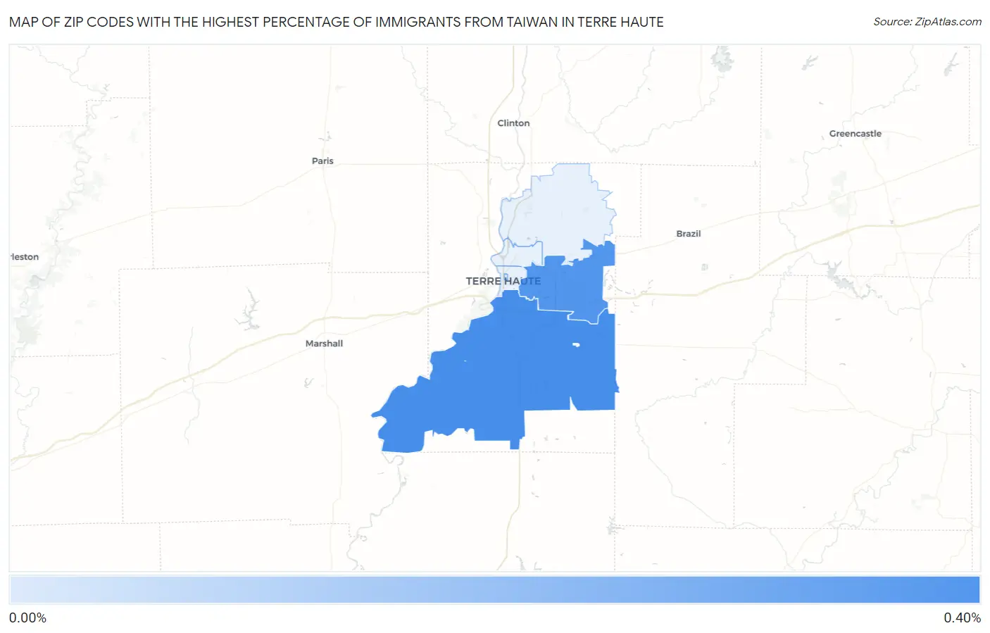 Zip Codes with the Highest Percentage of Immigrants from Taiwan in Terre Haute Map