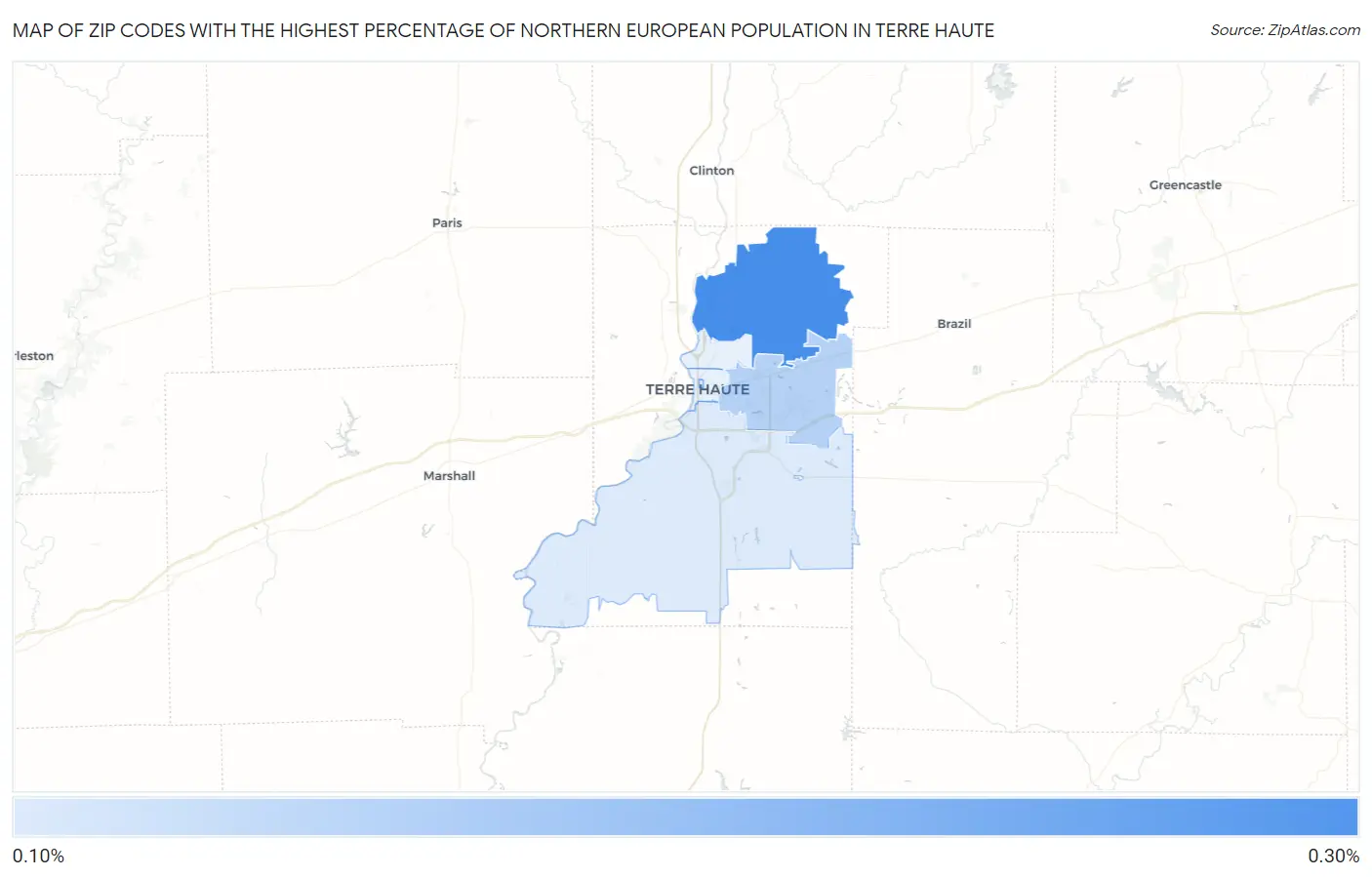 Zip Codes with the Highest Percentage of Northern European Population in Terre Haute Map