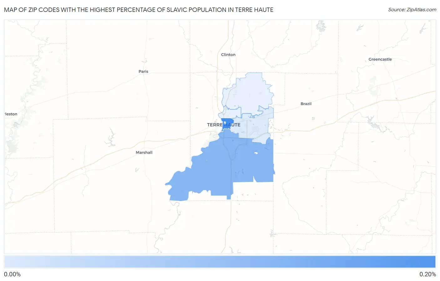 Zip Codes with the Highest Percentage of Slavic Population in Terre Haute Map