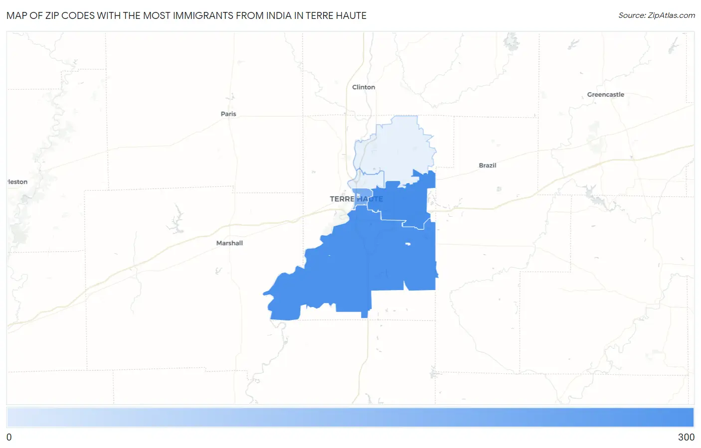 Zip Codes with the Most Immigrants from India in Terre Haute Map