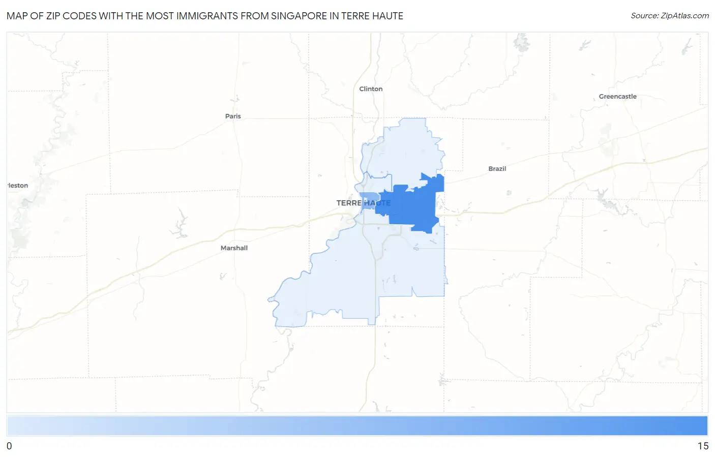 Zip Codes with the Most Immigrants from Singapore in Terre Haute Map