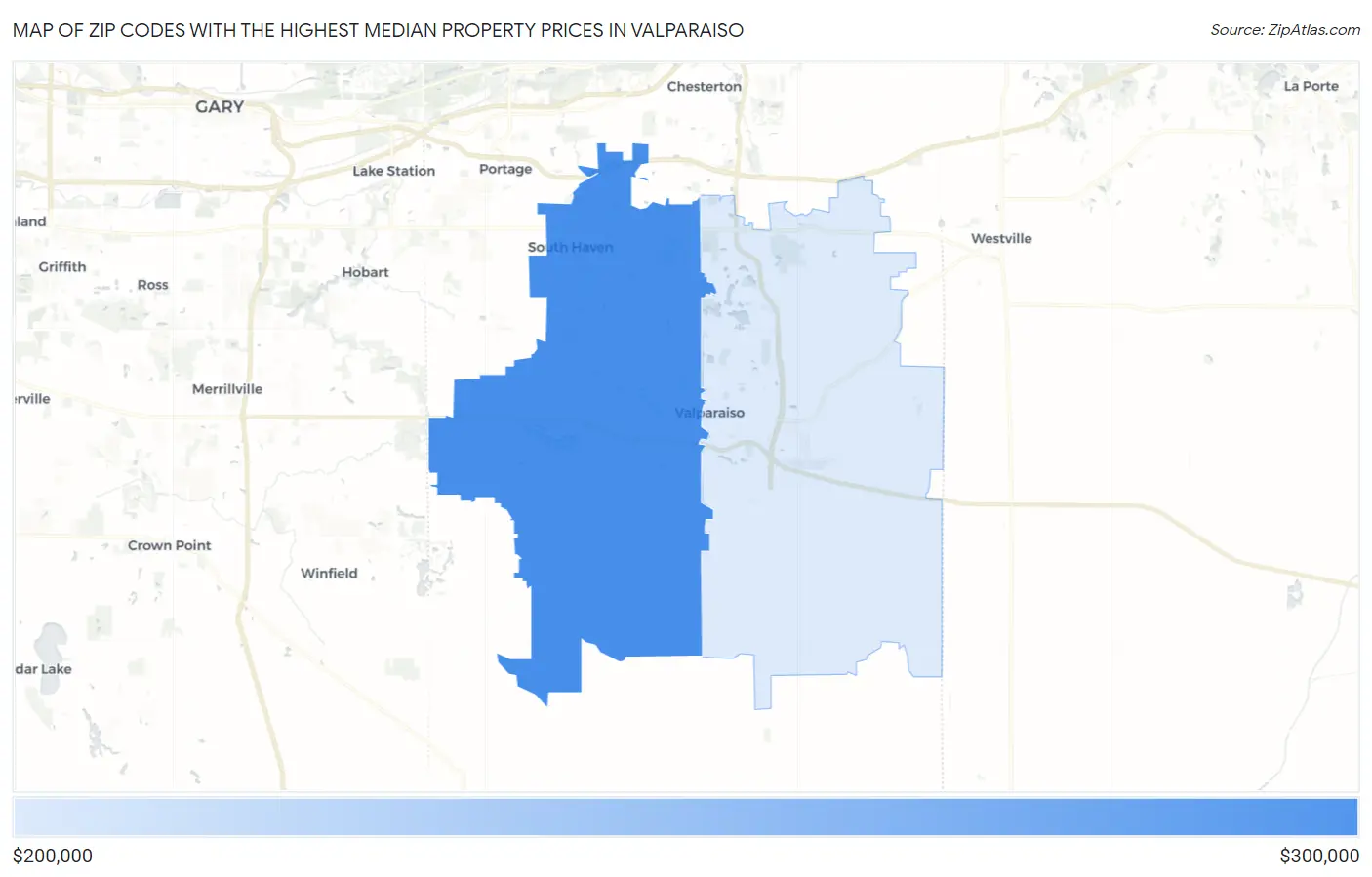 Zip Codes with the Highest Median Property Prices in Valparaiso Map