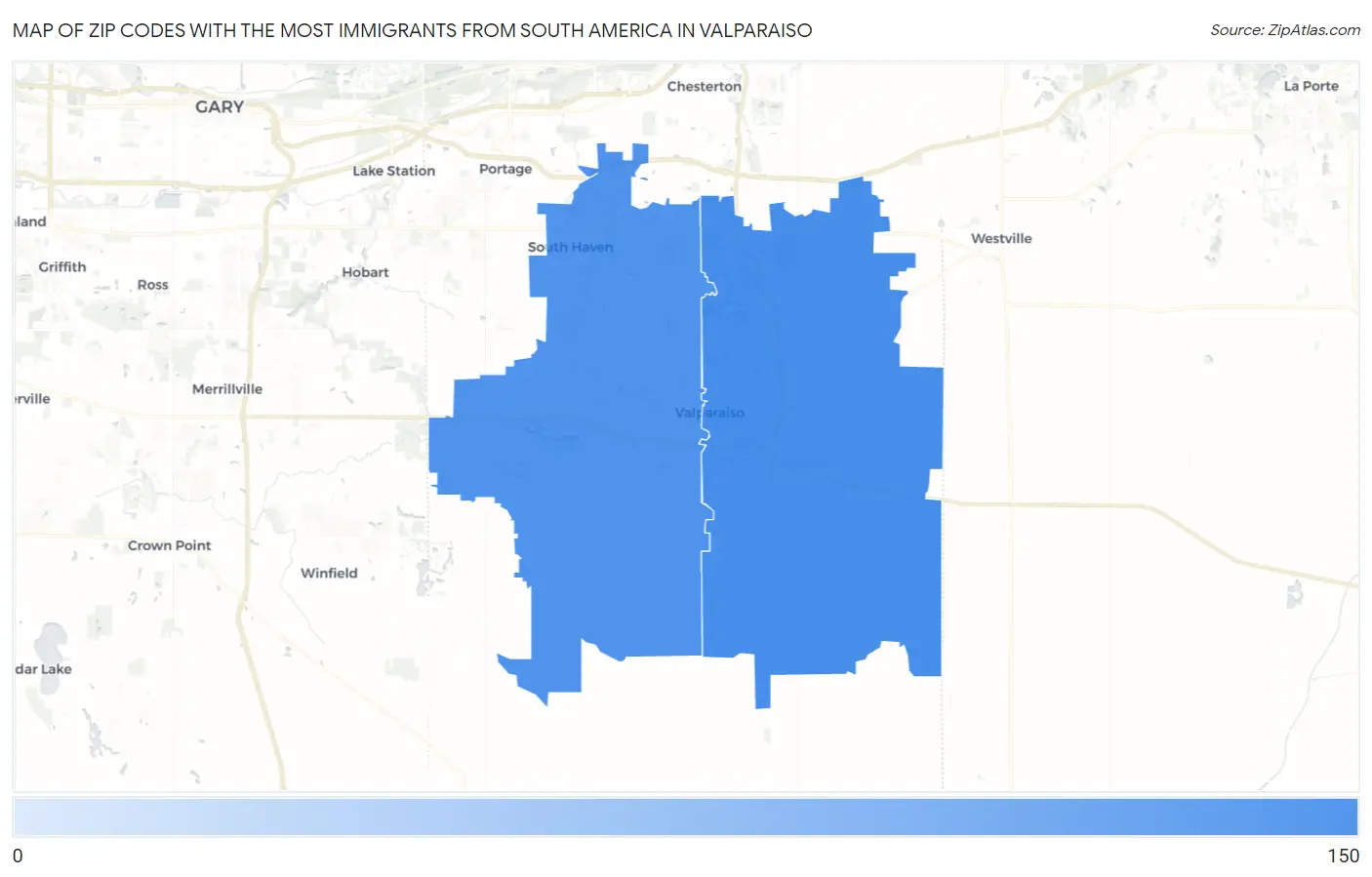 Zip Codes with the Most Immigrants from South America in Valparaiso Map