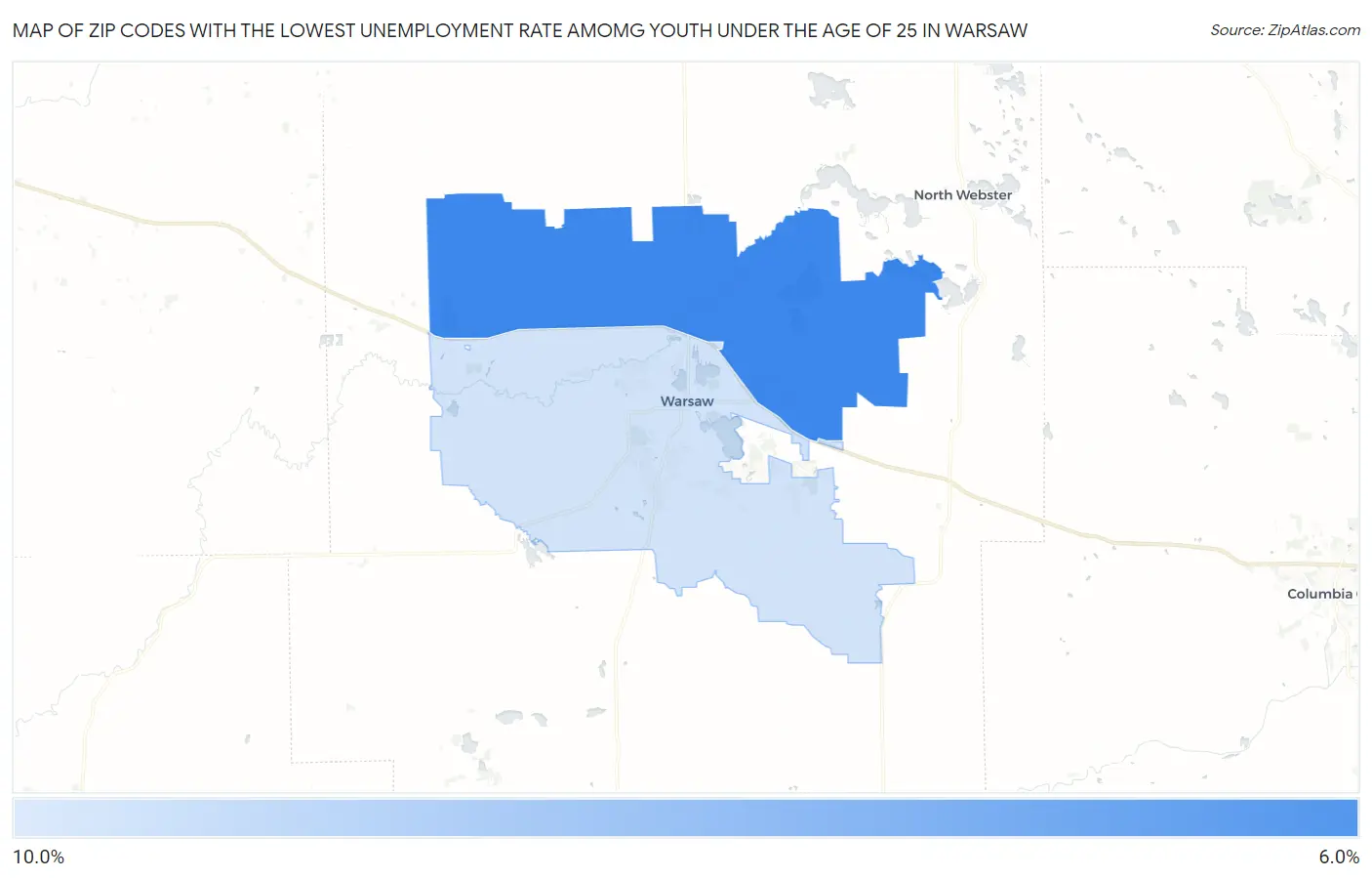 Zip Codes with the Lowest Unemployment Rate Amomg Youth Under the Age of 25 in Warsaw Map