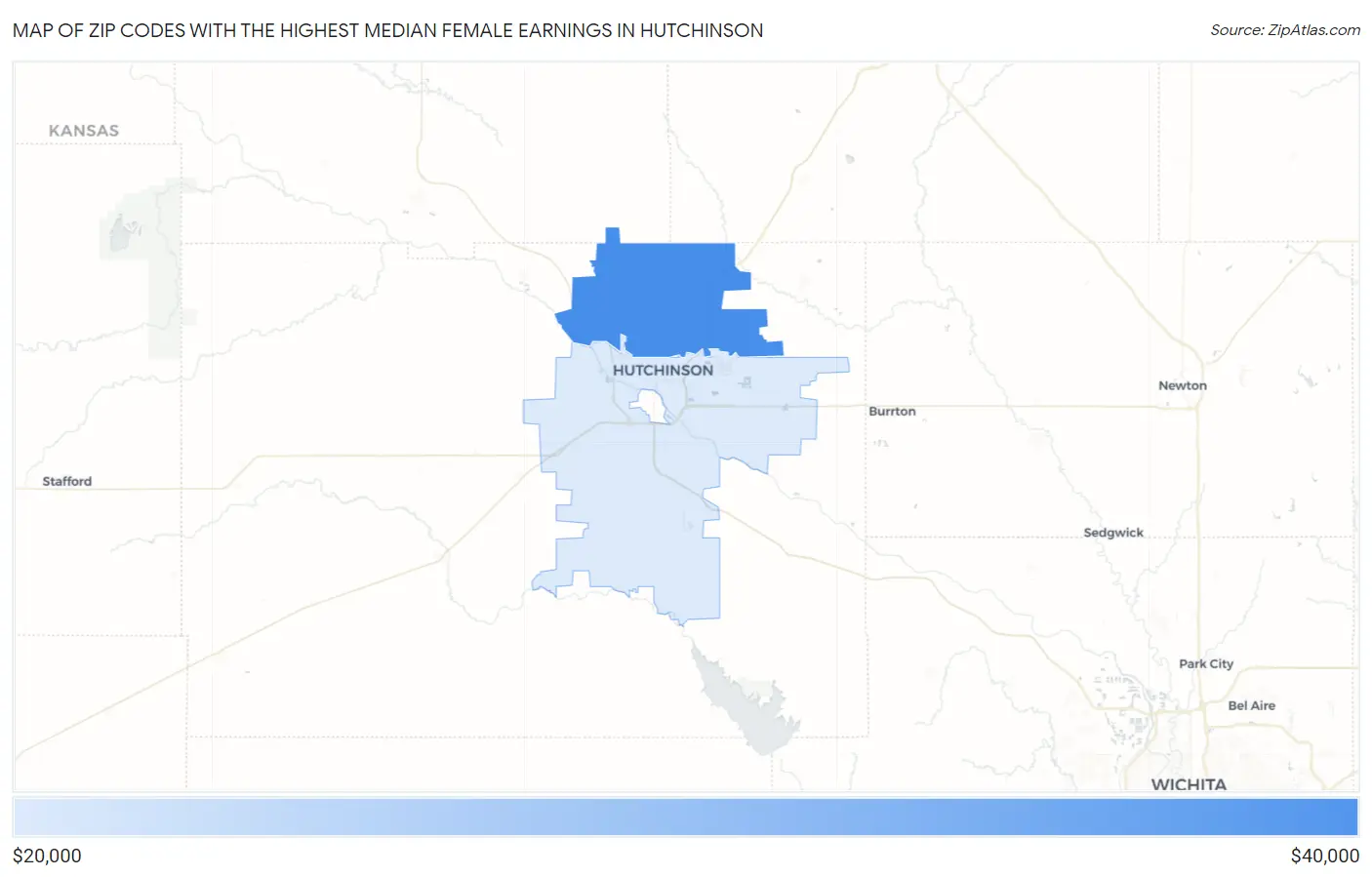 Zip Codes with the Highest Median Female Earnings in Hutchinson Map