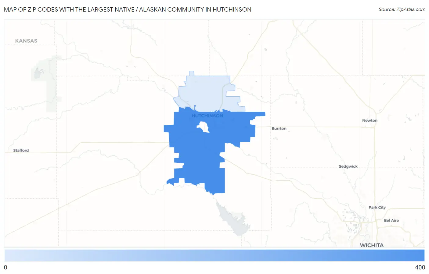 Zip Codes with the Largest Native / Alaskan Community in Hutchinson Map