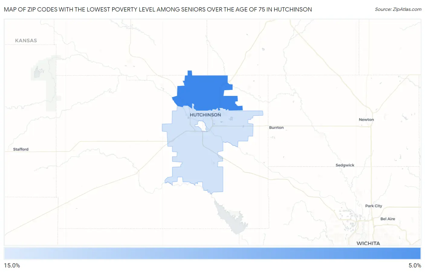 Zip Codes with the Lowest Poverty Level Among Seniors Over the Age of 75 in Hutchinson Map