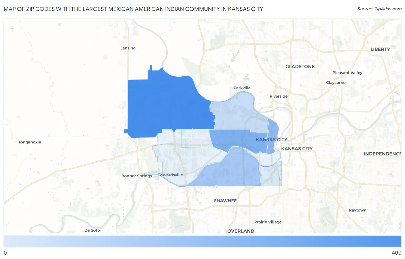 Zip Codes with the Largest Mexican American Indian Community in Kansas City Map