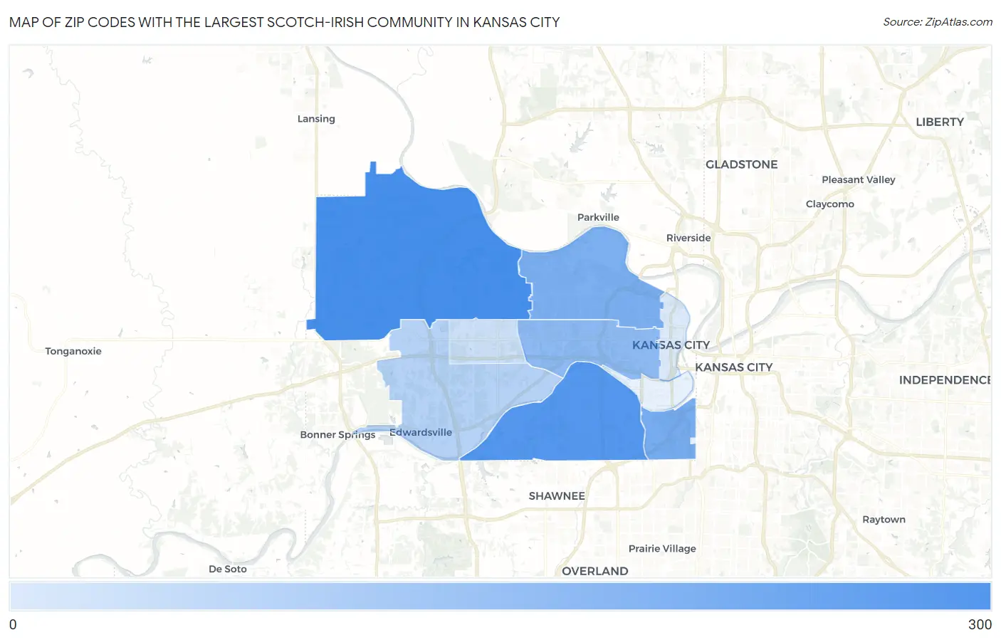 Zip Codes with the Largest Scotch-Irish Community in Kansas City Map