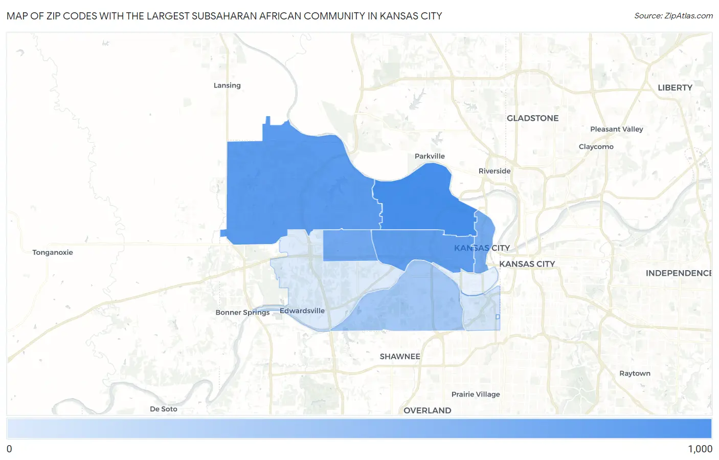 Zip Codes with the Largest Subsaharan African Community in Kansas City Map