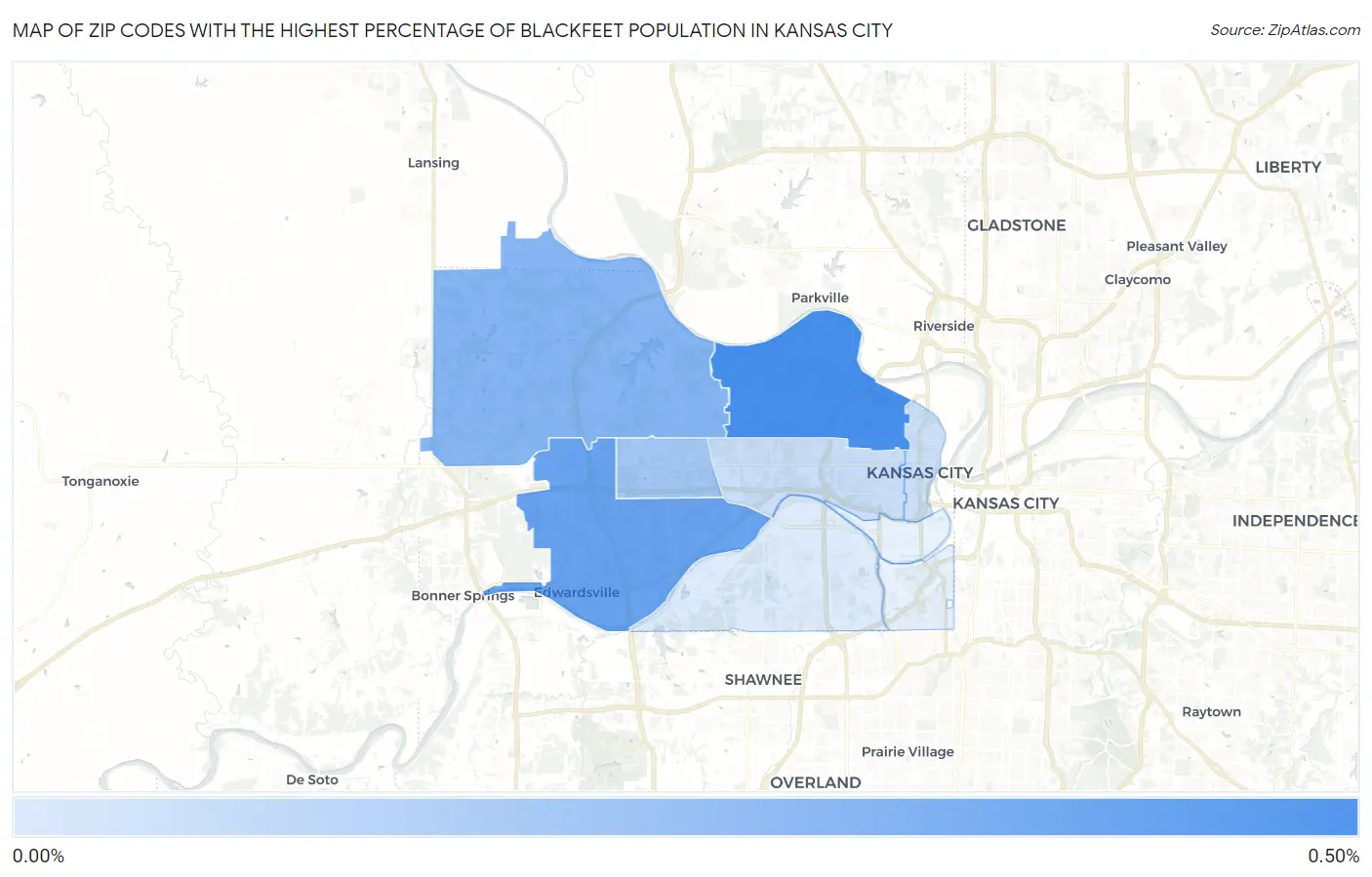 Zip Codes with the Highest Percentage of Blackfeet Population in Kansas City Map