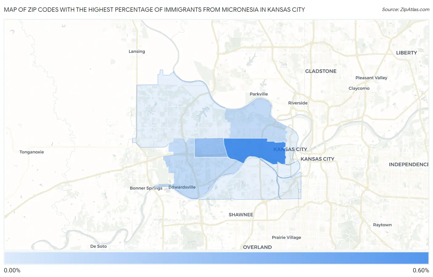 Zip Codes with the Highest Percentage of Immigrants from Micronesia in Kansas City Map