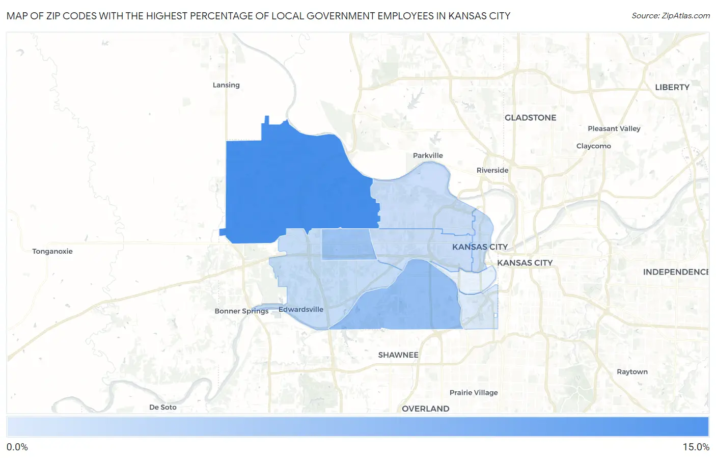 Zip Codes with the Highest Percentage of Local Government Employees in Kansas City Map