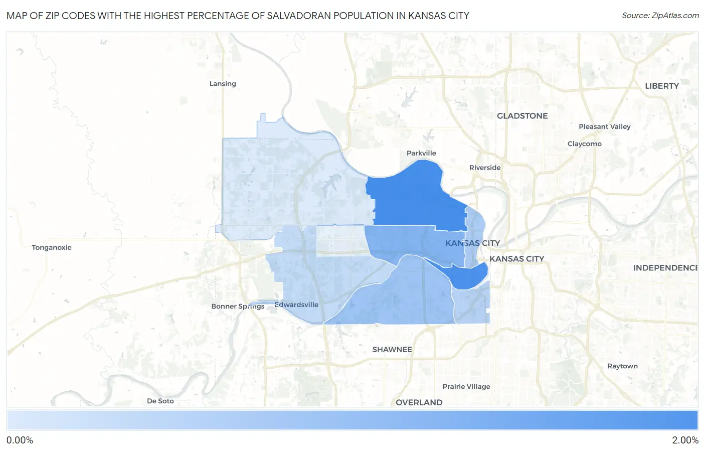 Zip Codes with the Highest Percentage of Salvadoran Population in Kansas City Map