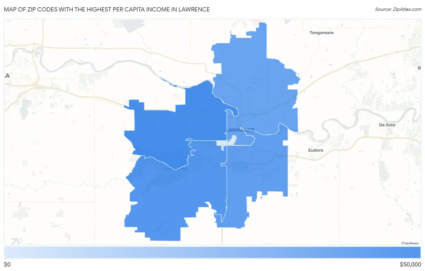 Zip Codes with the Highest Per Capita Income in Lawrence Map