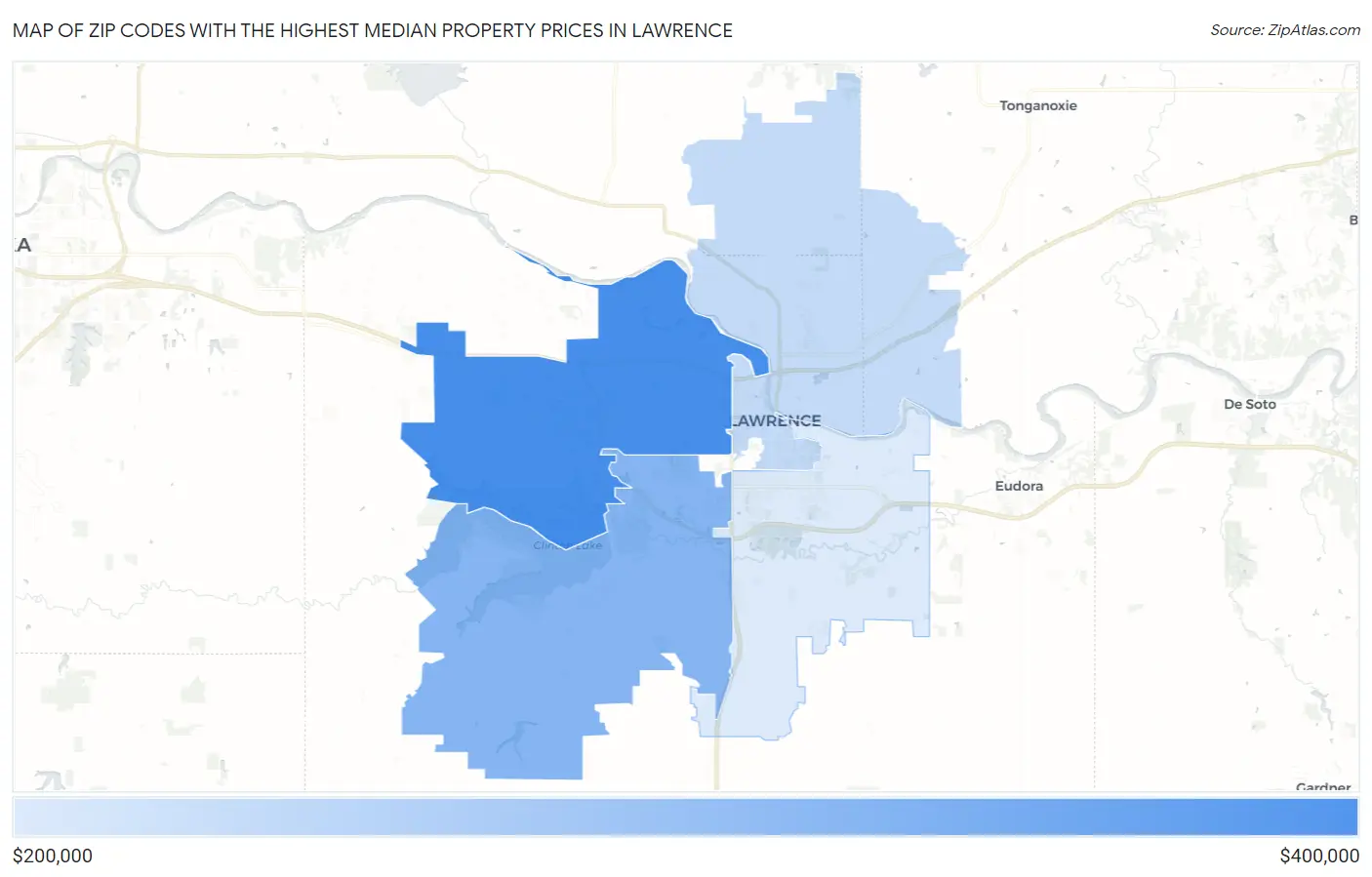 Zip Codes with the Highest Median Property Prices in Lawrence Map