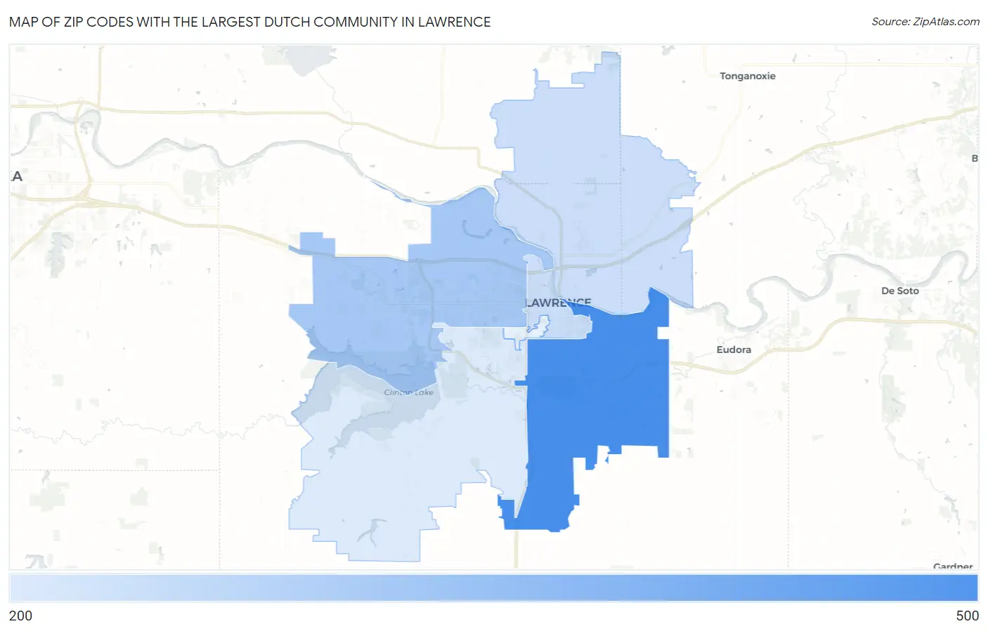 Zip Codes with the Largest Dutch Community in Lawrence Map