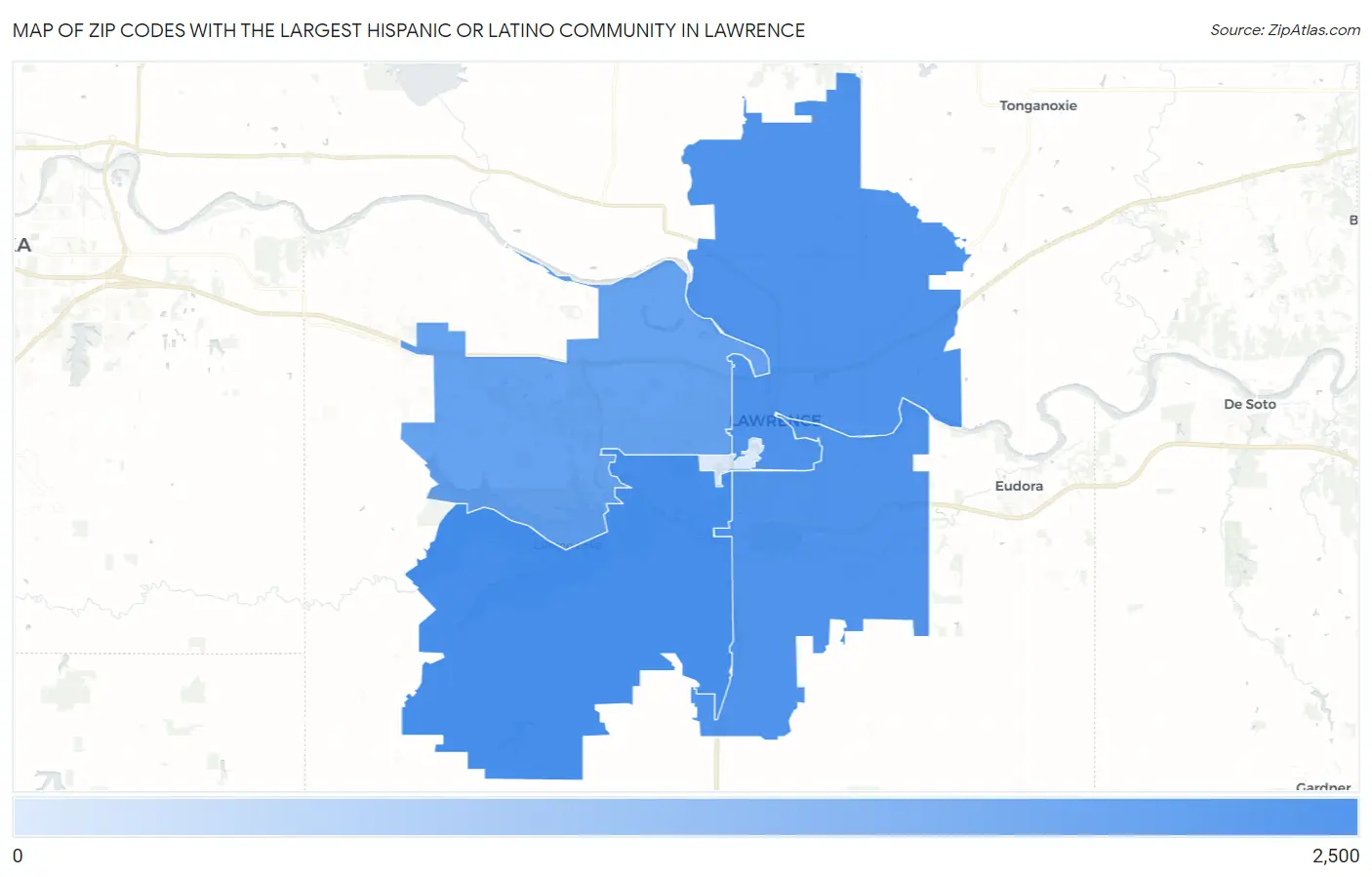 Zip Codes with the Largest Hispanic or Latino Community in Lawrence Map