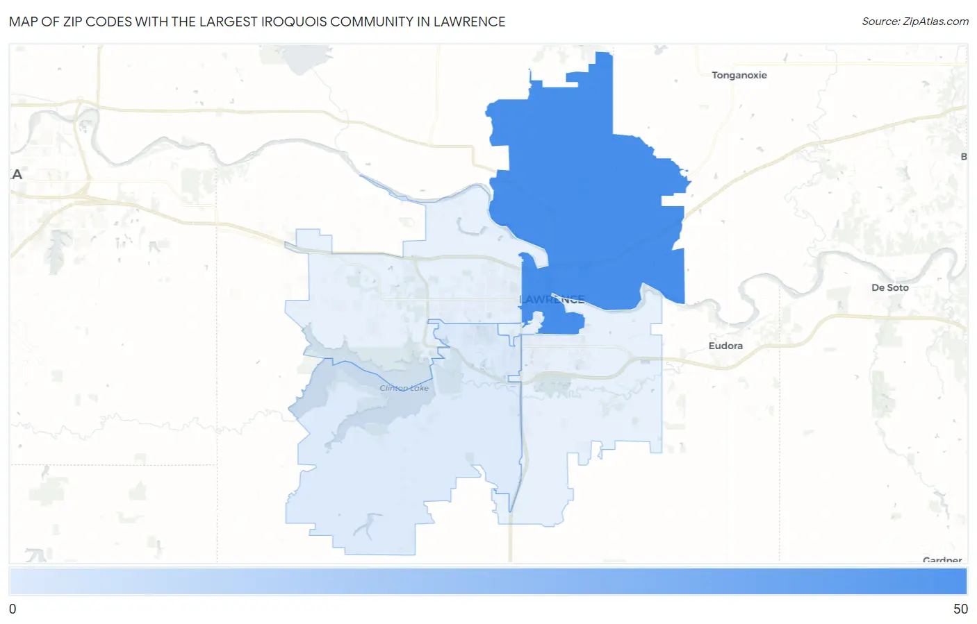 Zip Codes with the Largest Iroquois Community in Lawrence Map