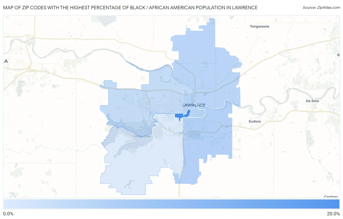 Zip Codes with the Highest Percentage of Black / African American Population in Lawrence Map