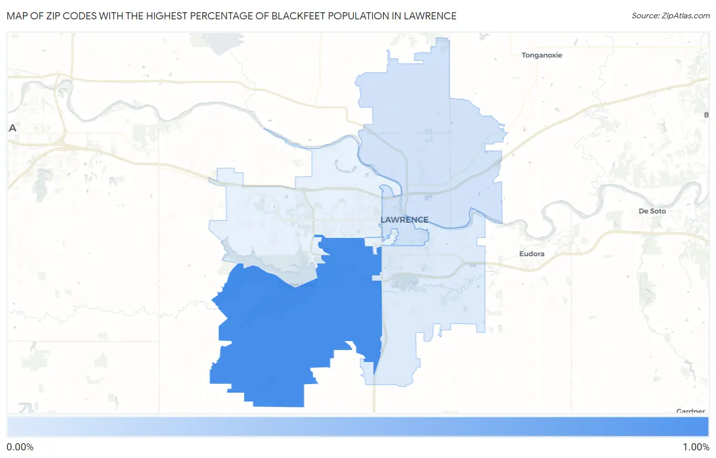 Zip Codes with the Highest Percentage of Blackfeet Population in Lawrence Map