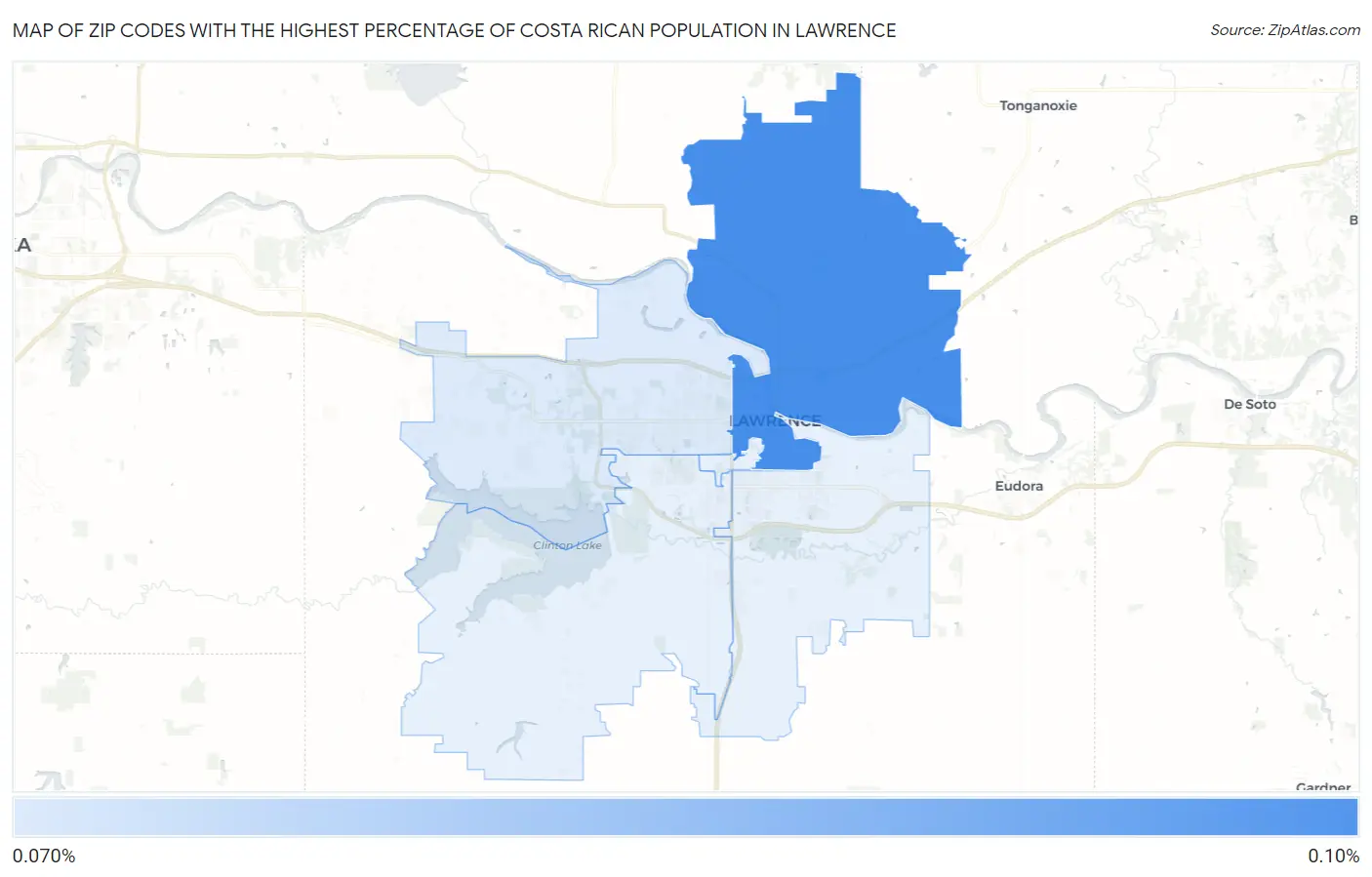 Zip Codes with the Highest Percentage of Costa Rican Population in Lawrence Map
