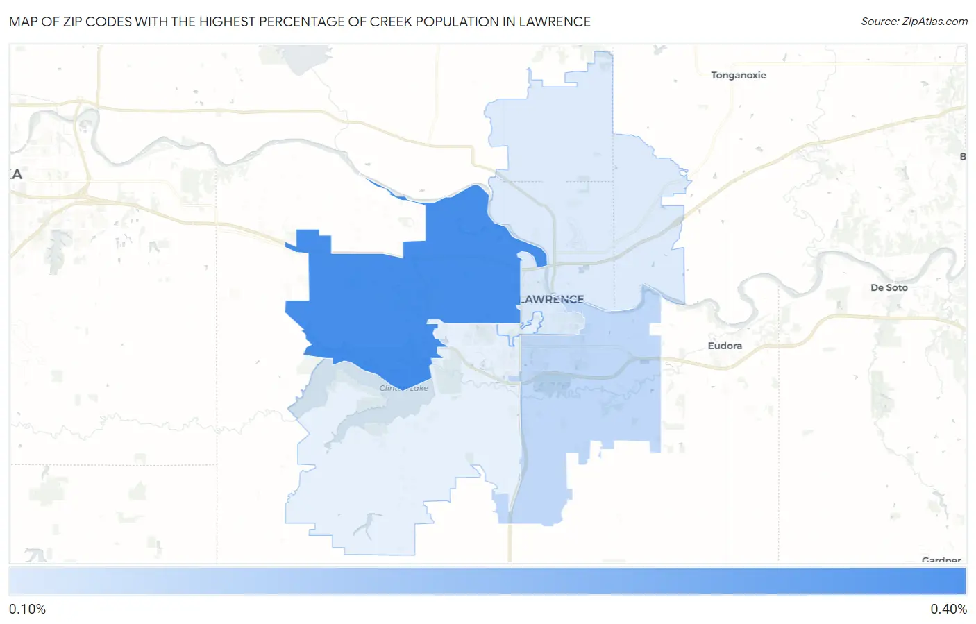Zip Codes with the Highest Percentage of Creek Population in Lawrence Map