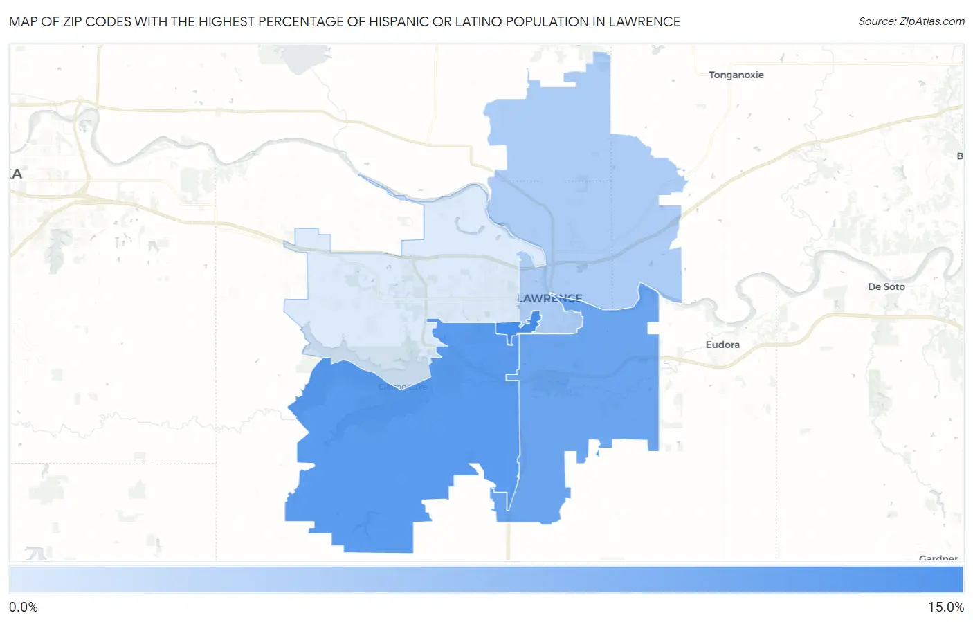 Zip Codes with the Highest Percentage of Hispanic or Latino Population in Lawrence Map