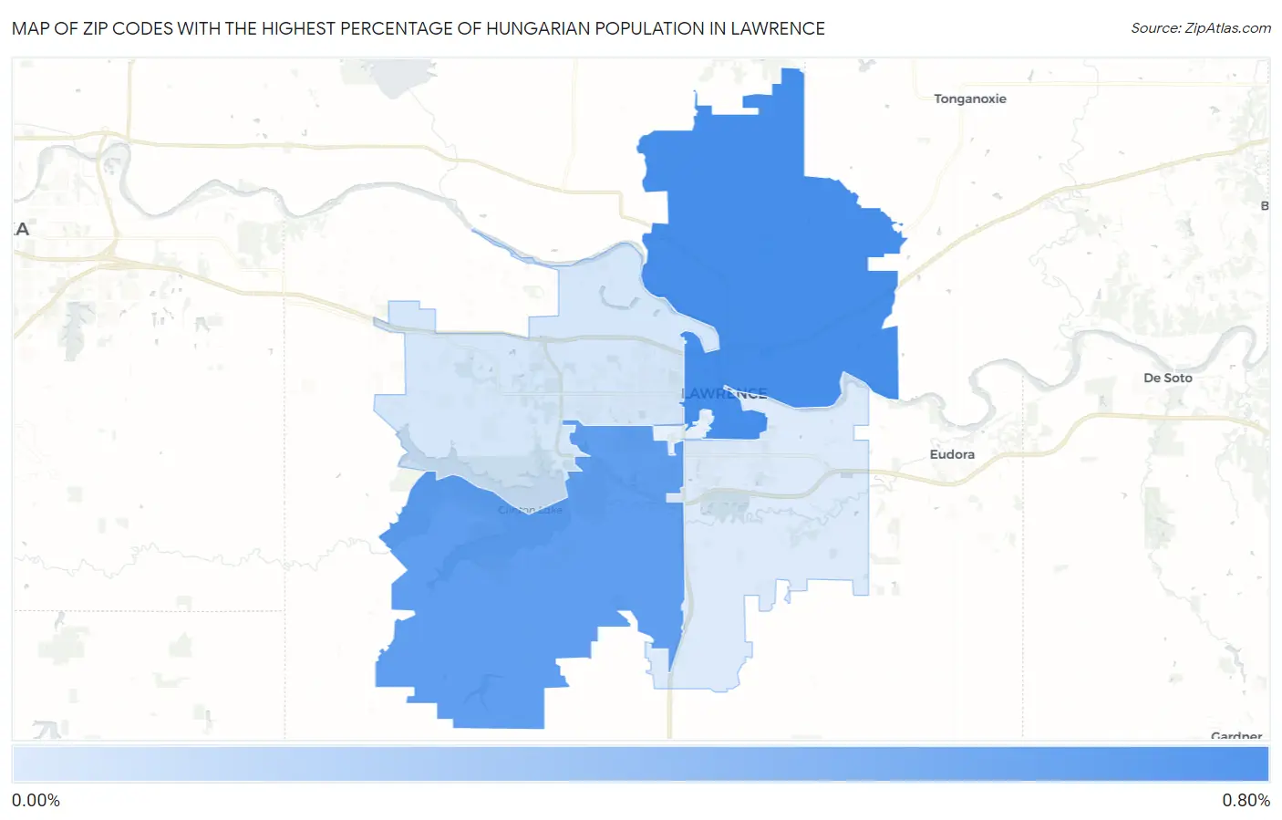 Zip Codes with the Highest Percentage of Hungarian Population in Lawrence Map