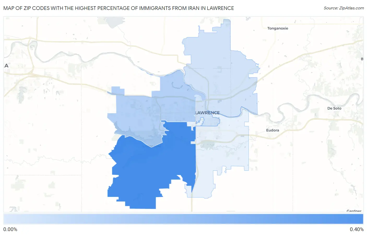 Zip Codes with the Highest Percentage of Immigrants from Iran in Lawrence Map