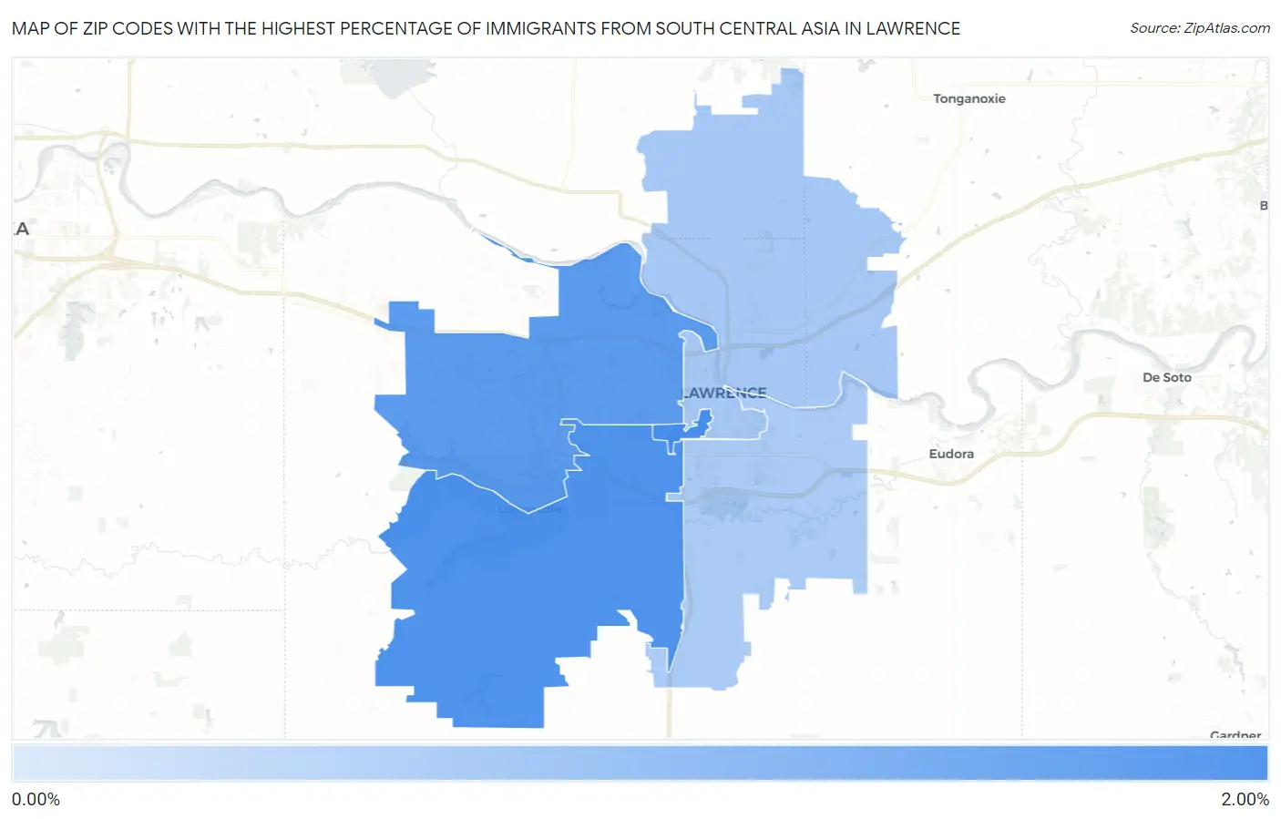 Zip Codes with the Highest Percentage of Immigrants from South Central Asia in Lawrence Map