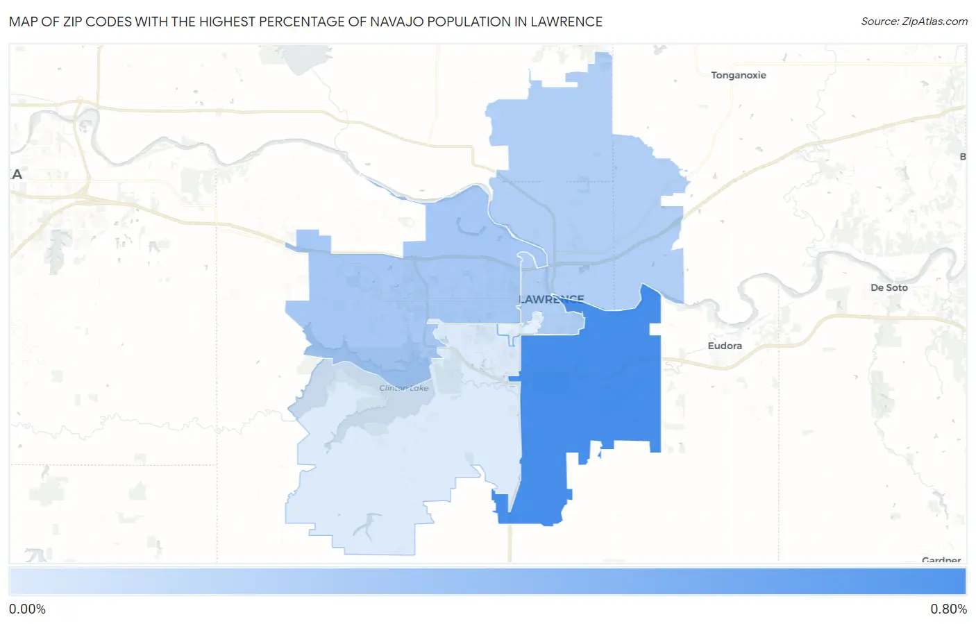 Zip Codes with the Highest Percentage of Navajo Population in Lawrence Map