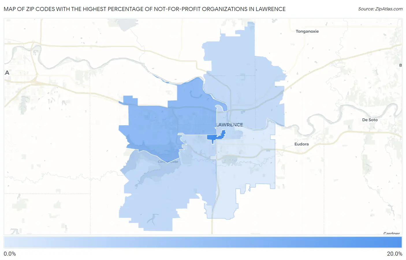 Zip Codes with the Highest Percentage of Not-for-profit Organizations in Lawrence Map