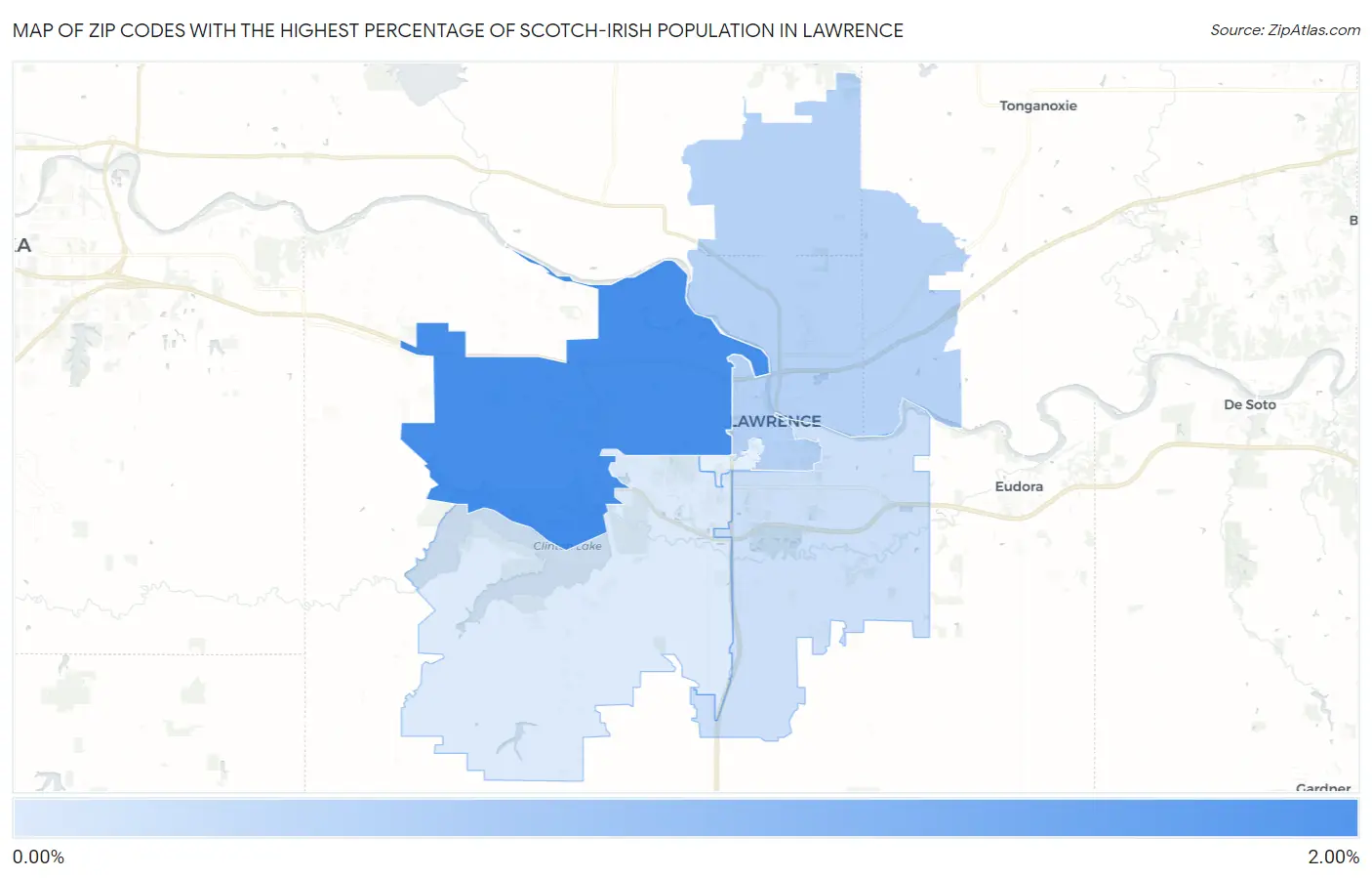 Zip Codes with the Highest Percentage of Scotch-Irish Population in Lawrence Map