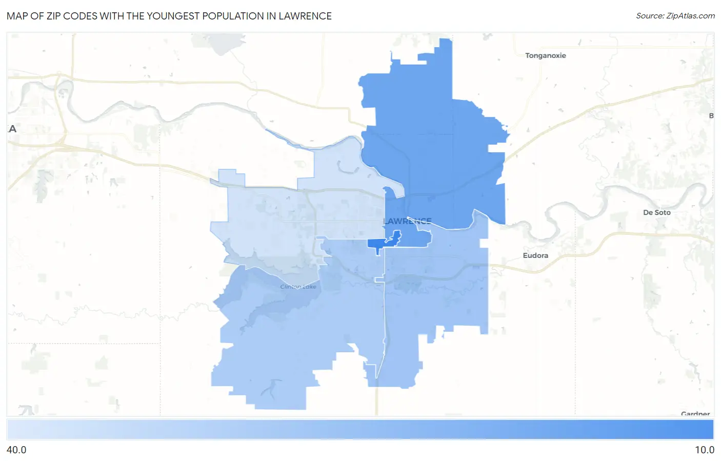 Zip Codes with the Youngest Population in Lawrence Map