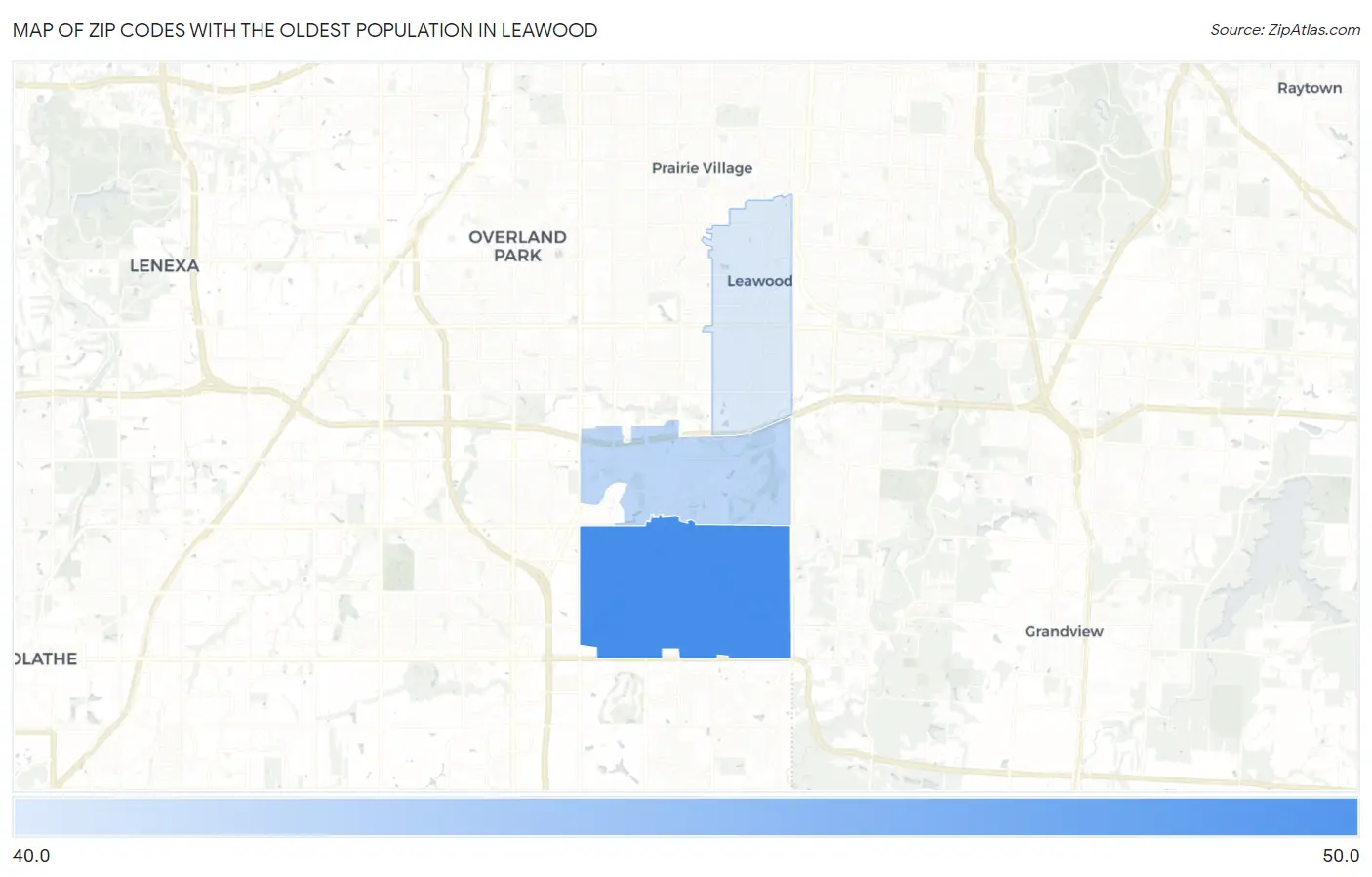Zip Codes with the Oldest Population in Leawood Map