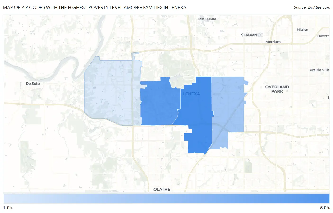 Zip Codes with the Highest Poverty Level Among Families in Lenexa Map