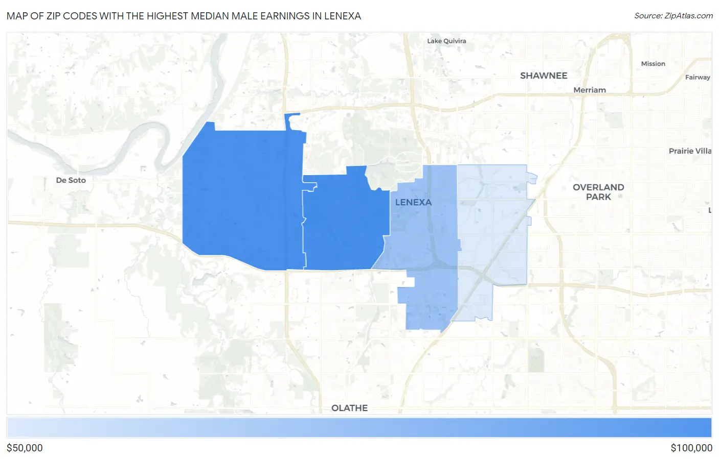 Zip Codes with the Highest Median Male Earnings in Lenexa Map